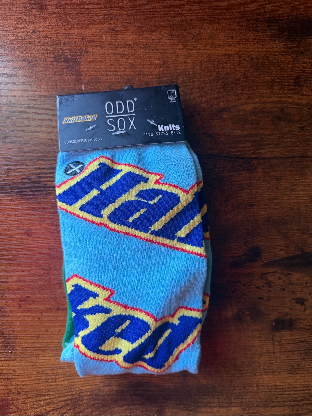 Odd Sox Men’s Light Blue 'Half Baked' Graphic Crew Socks